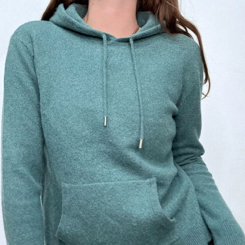 blue wool knitted hoodie