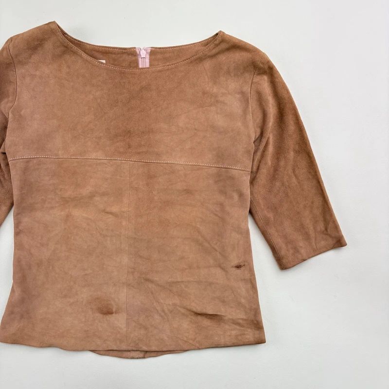 Boat neck Suede Fitted Top