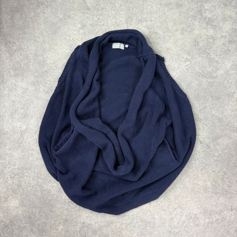 Navy knitted slouchy draped neck vest sweater