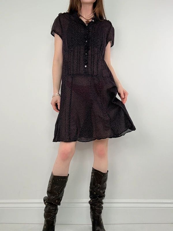 Sheer cotton polkadot babydoll dress