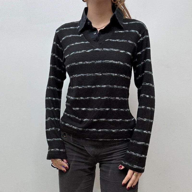 pinstripe knitted shirt jumper