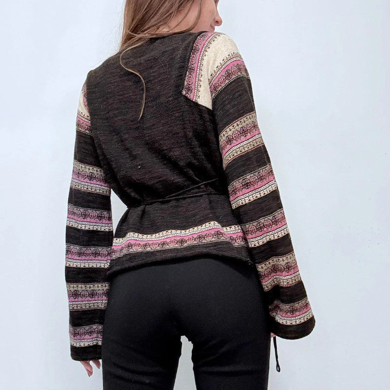 flared arran knit wrap jumper