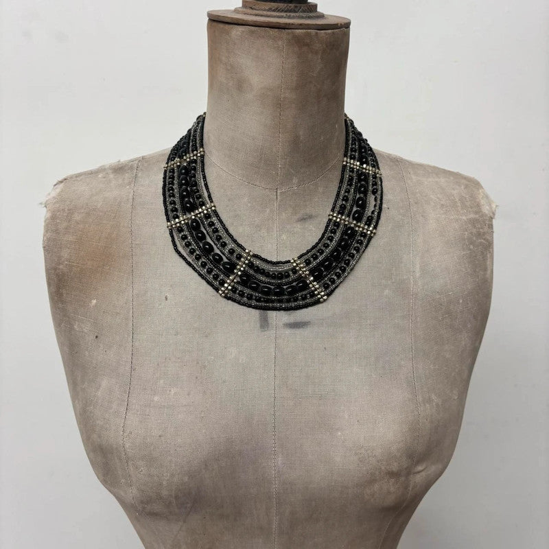 oversized black beaded collar necklace