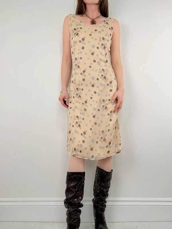 polkadot flared midi dress