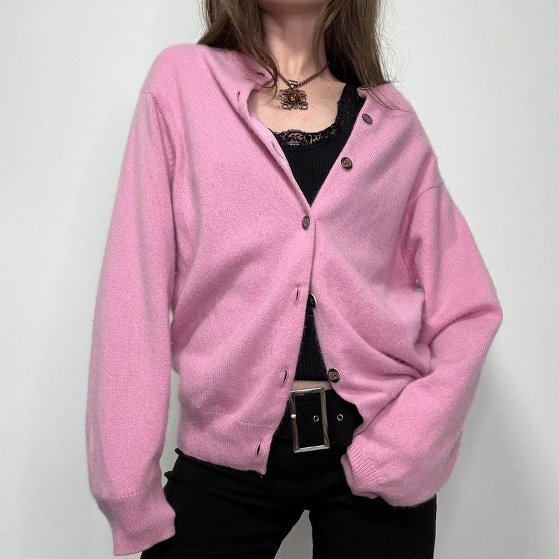 pink cashmere knitted slouchy oversized cardigan