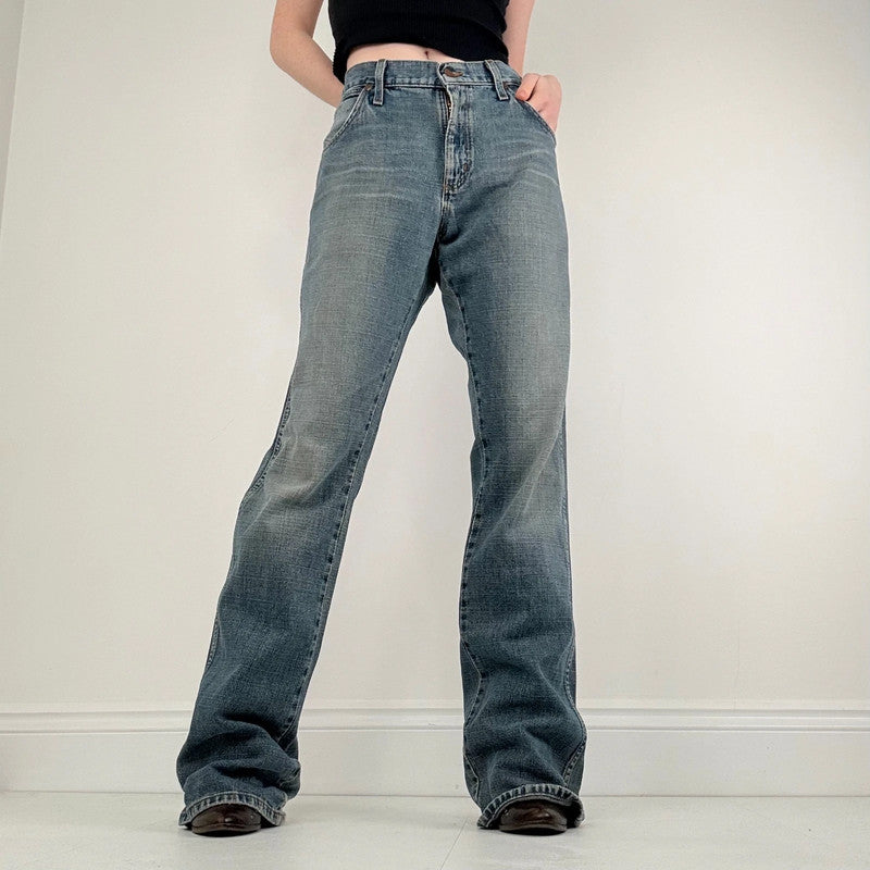 distressed denim flared baggy jeans