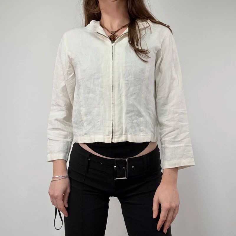White Linen mini cropped shirt
