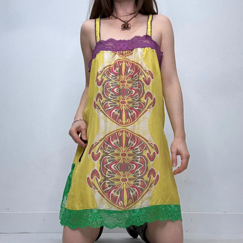 silk printed lace slip dress
