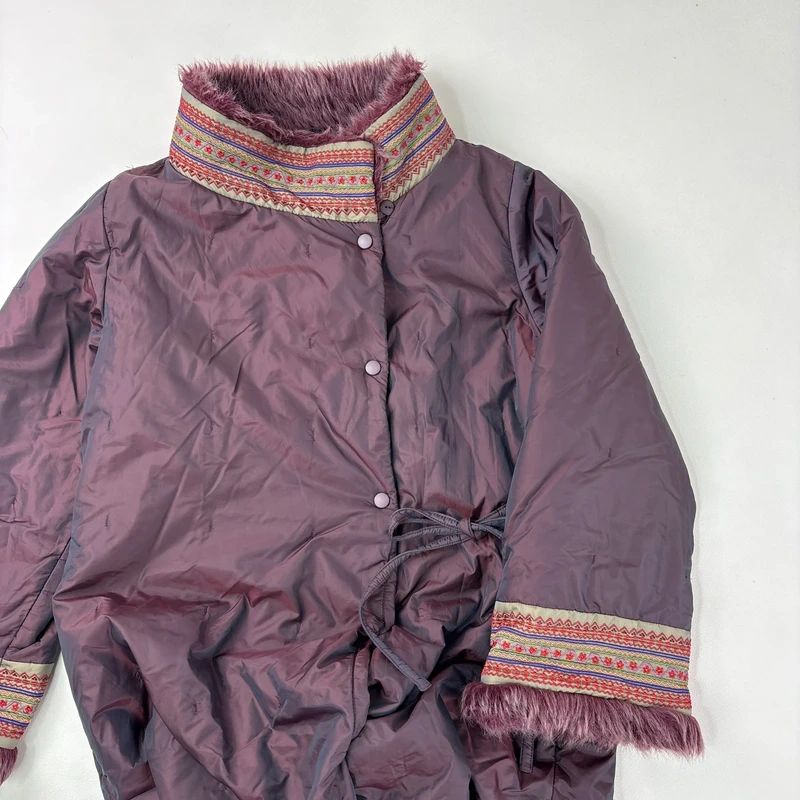 asymmetric embroidered longline puffa coat