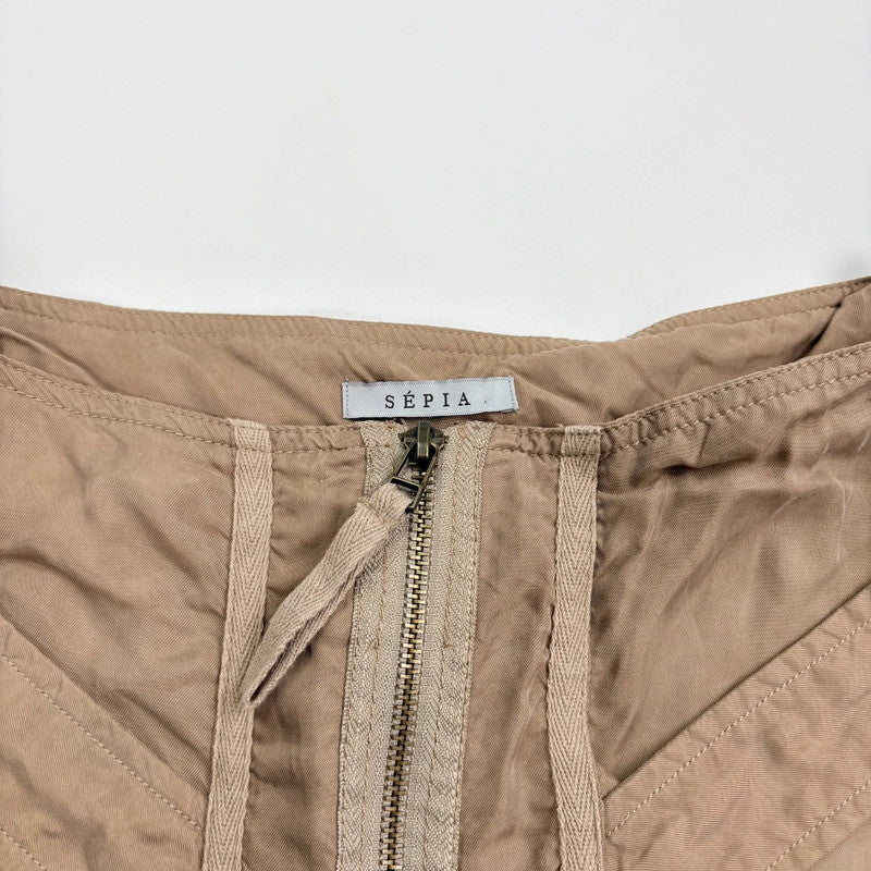 tan asymmetric drop waist utility skirt