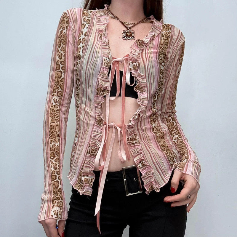 pinstripe sheer bow y2k shirt