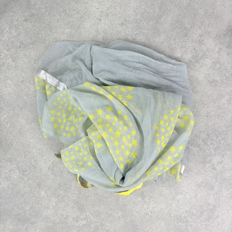 Sheer grey cotton shawl boho patchwork scarf