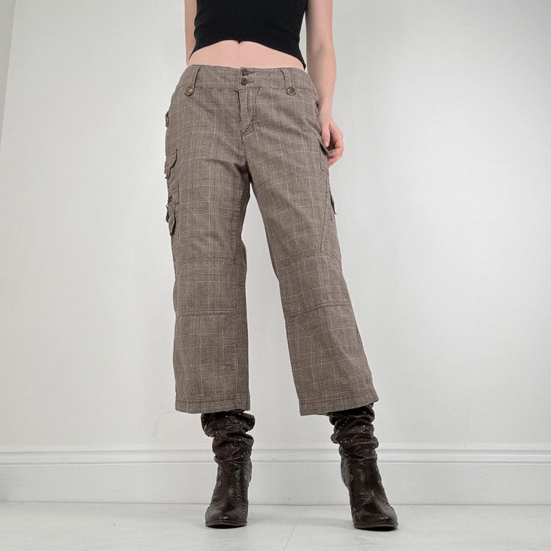 brown tartan cropped utility trousers