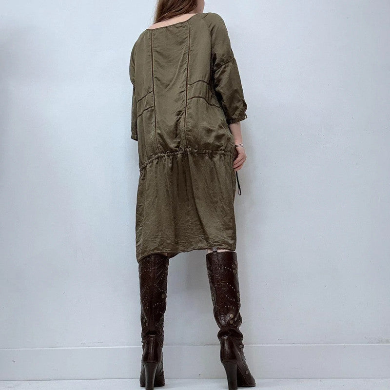 khaki silk lace boho dress