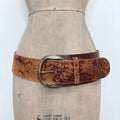 Distressed brown leather oversized thick belt