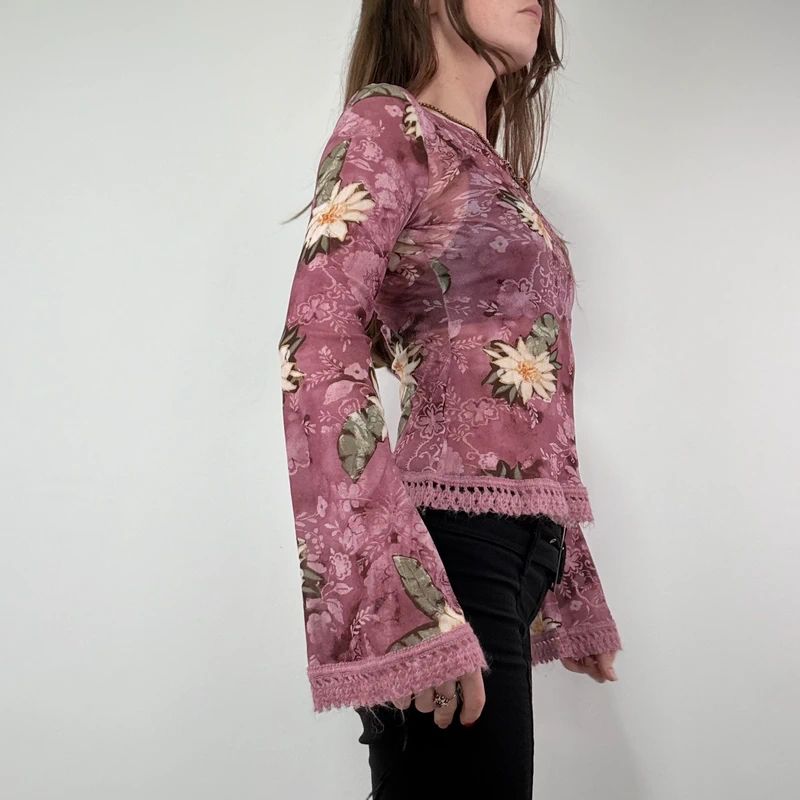 Floral Boho Fairy Pink Flared Blouse