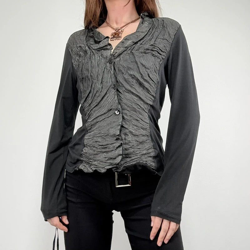 Button through textured cardigan with jersey flare sleeve