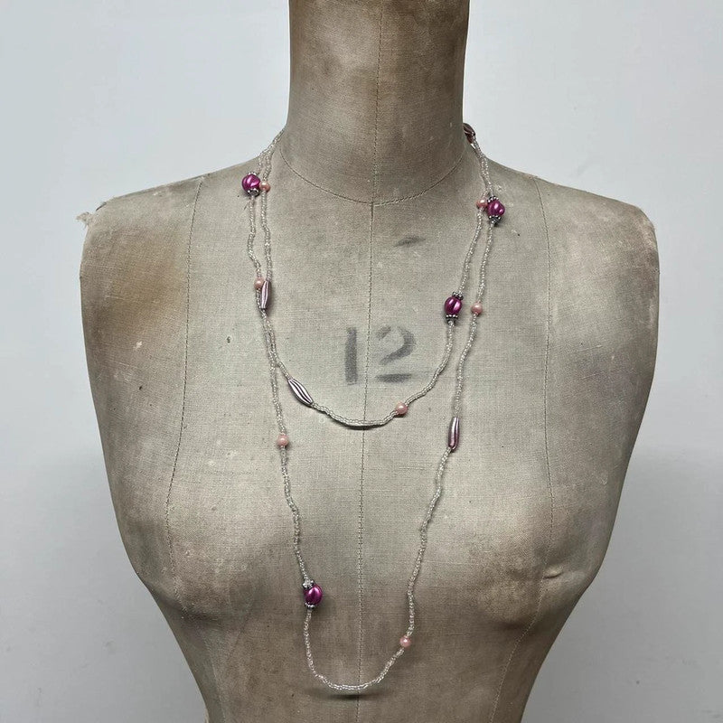 Long pink beaded necklace