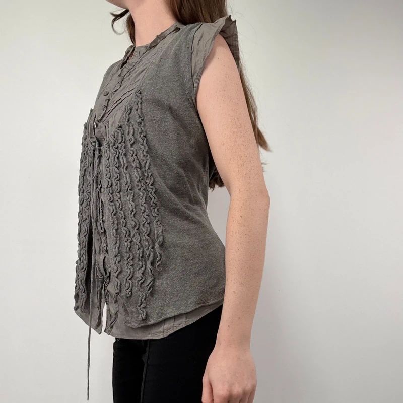 khaki ruffle layered shirt