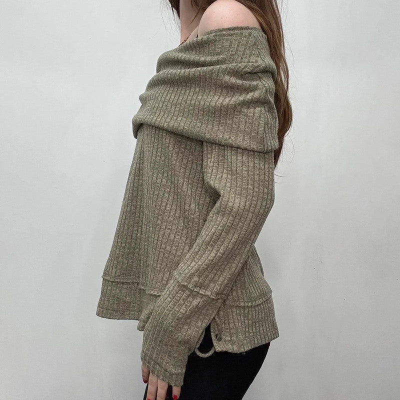 slouchy off the shoulder ribbed jumper