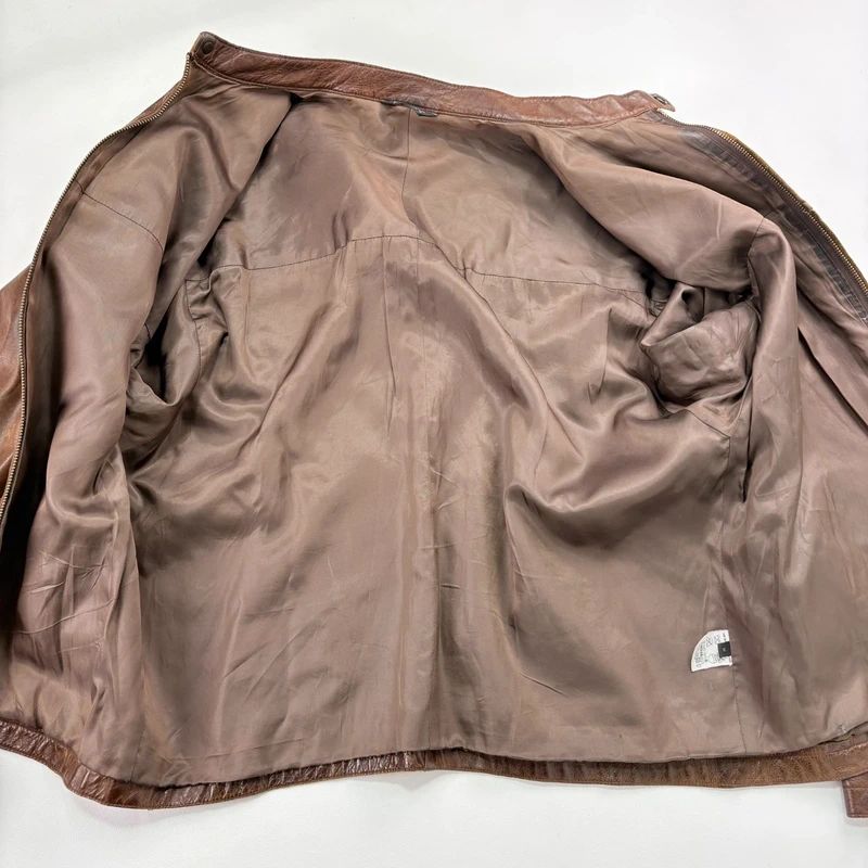 Brown Oversized Leather Bomber Jacket