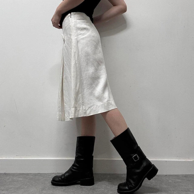 white linen pleated midi skirt