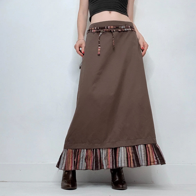 brown flared maxi skirt