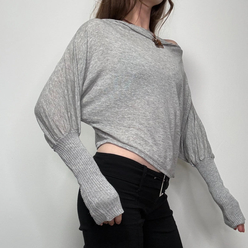 grey slouchy off the shoulder