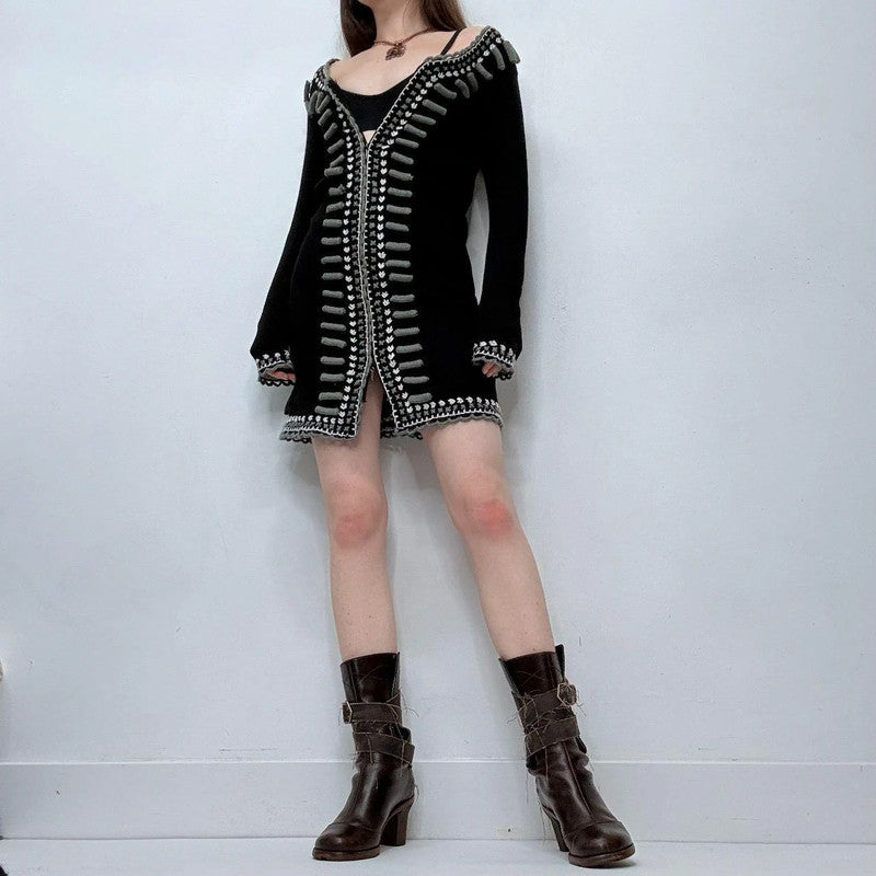 boho knitted military mini dress