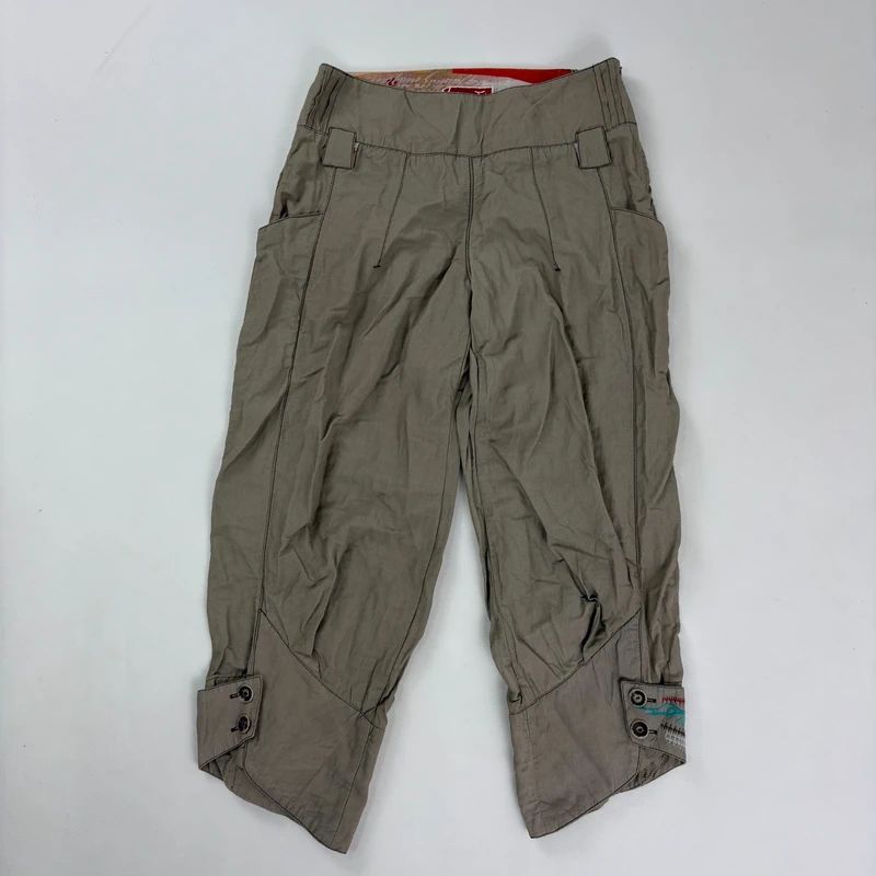 khaki low rise puff pleated trousers