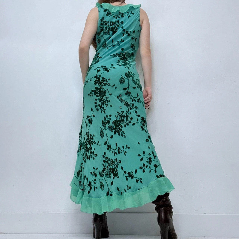 green silk embossed floral monsoon dress