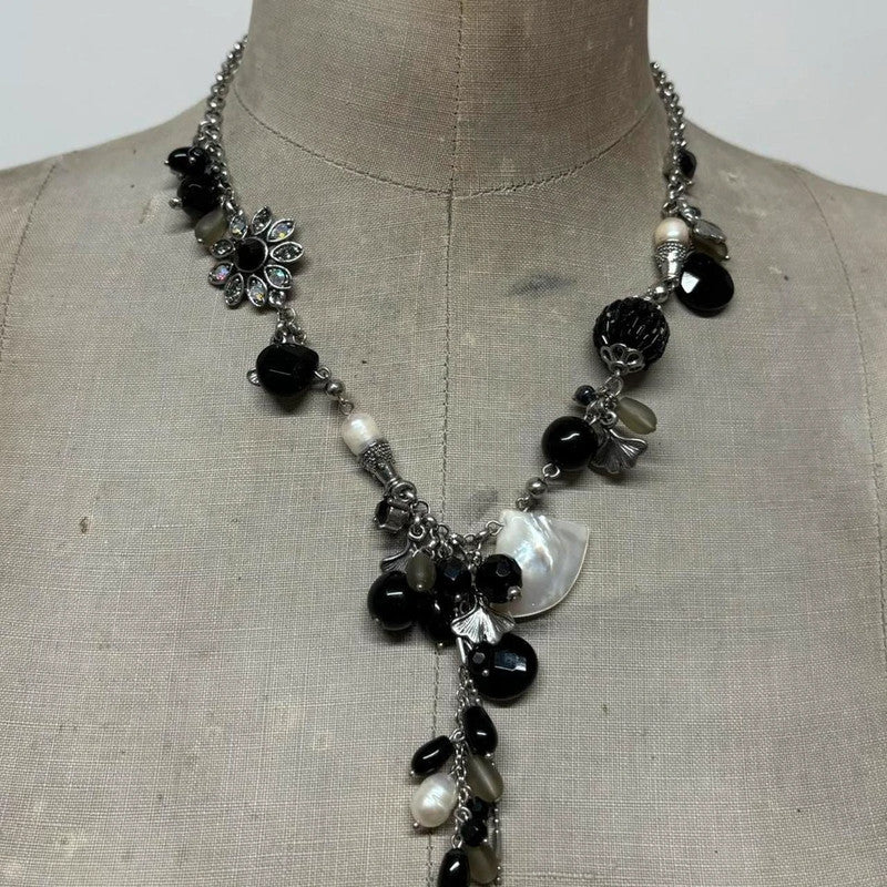 layered chain beaded charm necklace