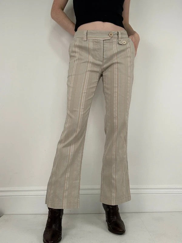 Pinstripe cream cargo flare vintage trousers