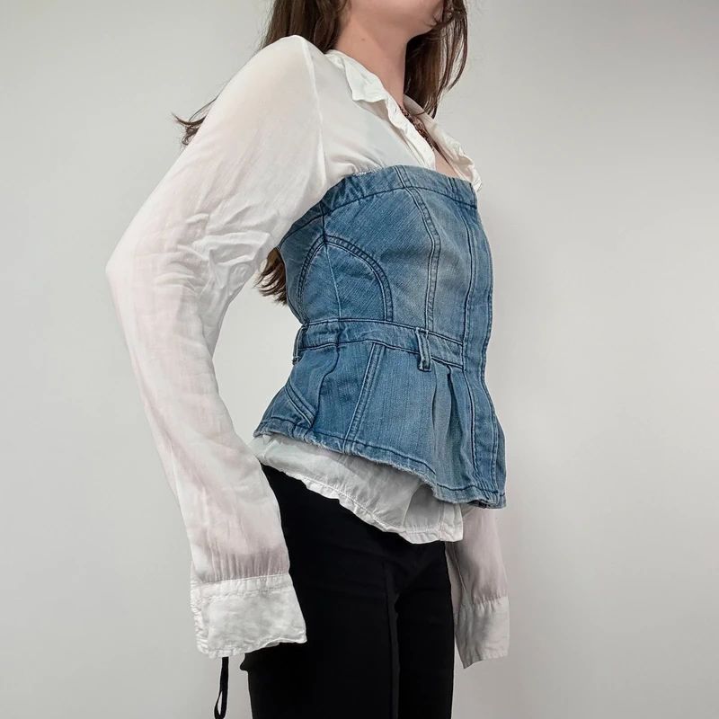 AllSaints stuctured Denim Corset Top