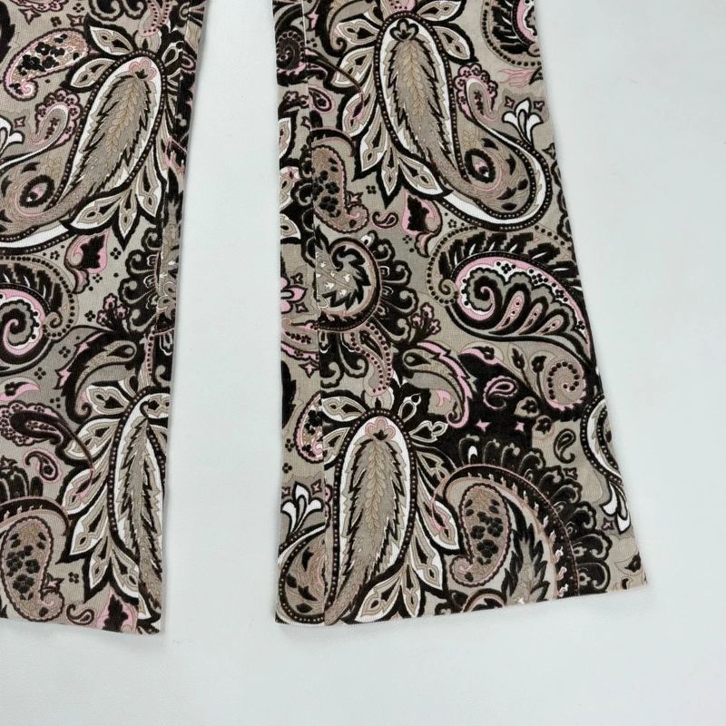 brown paisley flared trousers