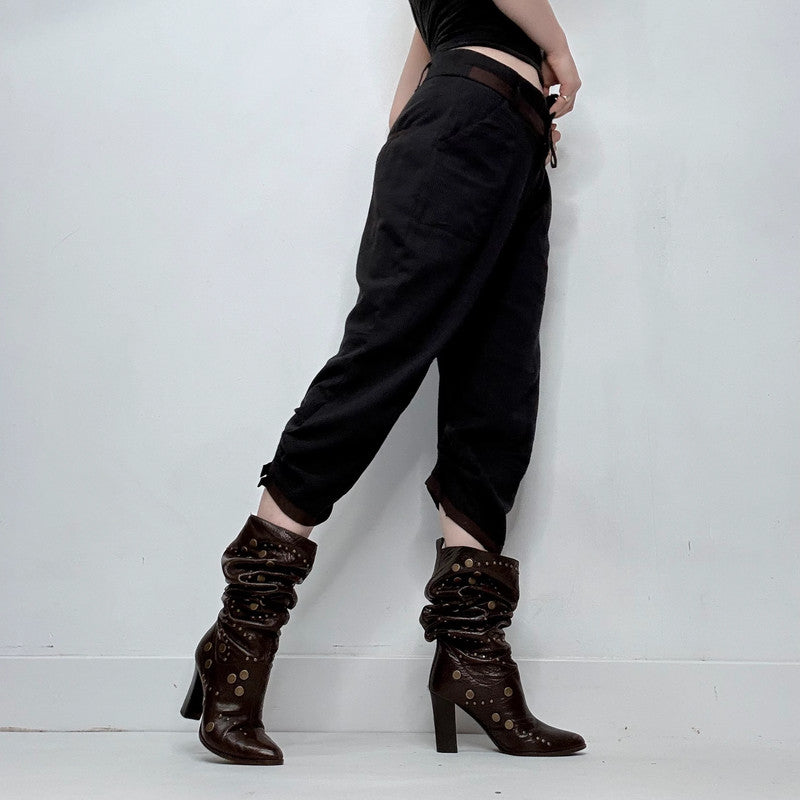 black gathered pleated trousers