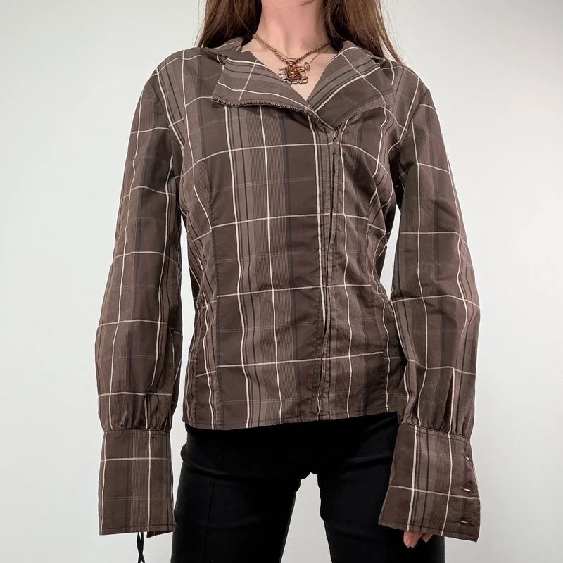 Brown tartan Asymmetric corset Shirt