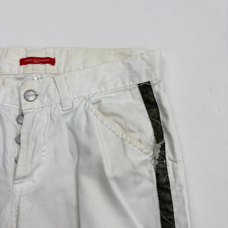 white cotton canvas flared trousers