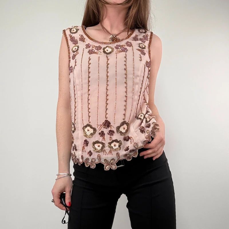 Pink Beaded embellished embroidered Vest top