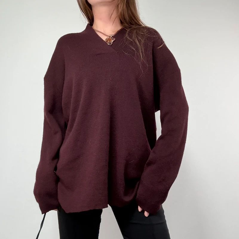 burgundy knitted slouchy wool jumper
