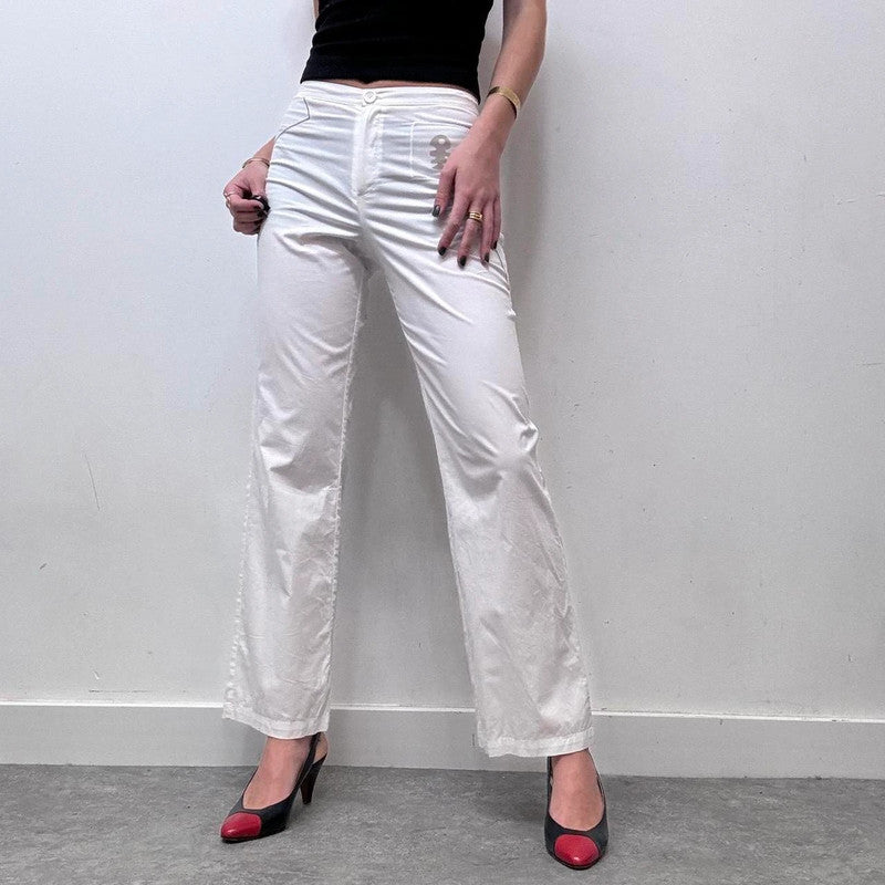 white minimalist flared trousers