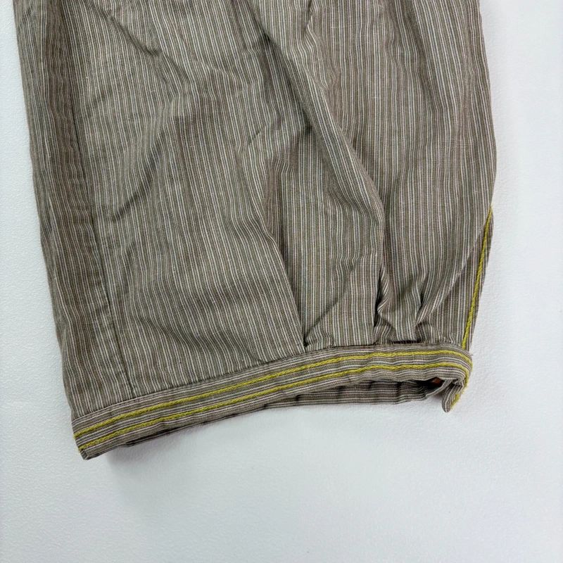 brown pinstripe pleated hem puff cotton trousers