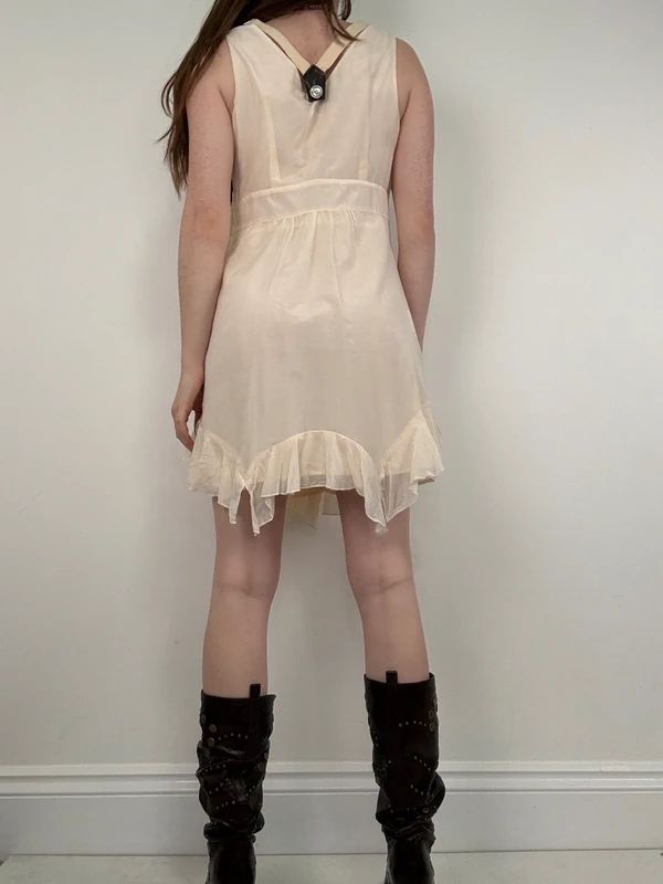 cream layered ruffle cotton silk summer mini dress
