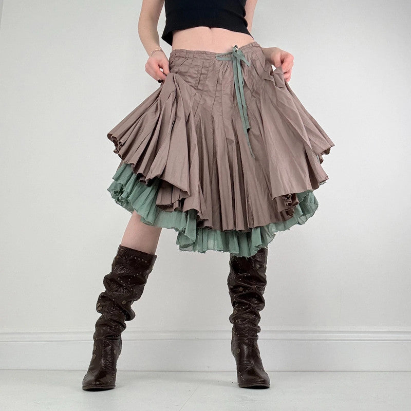 pleated flared cotton midi skirt