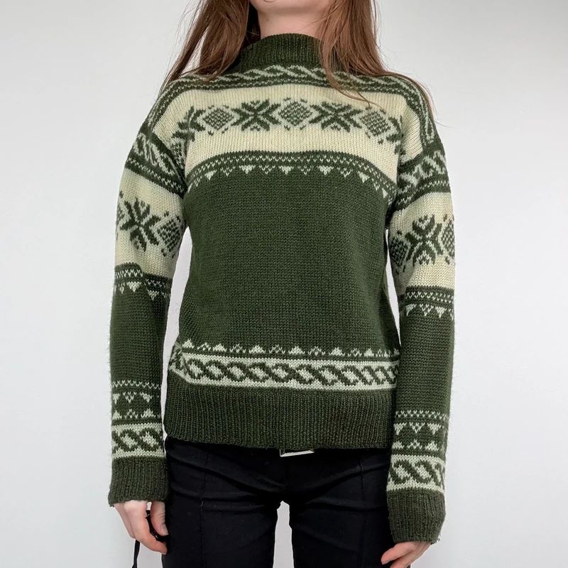 green wool fairisle knitted jumper