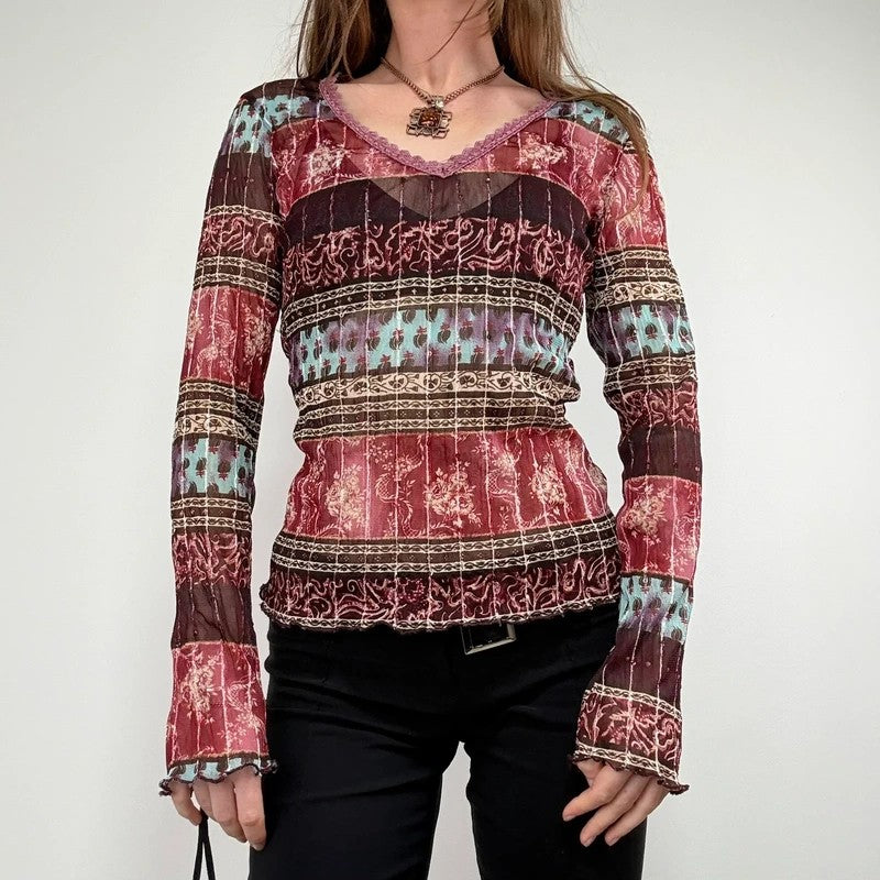Mesh paisley boho layered graphic summer t-shirt