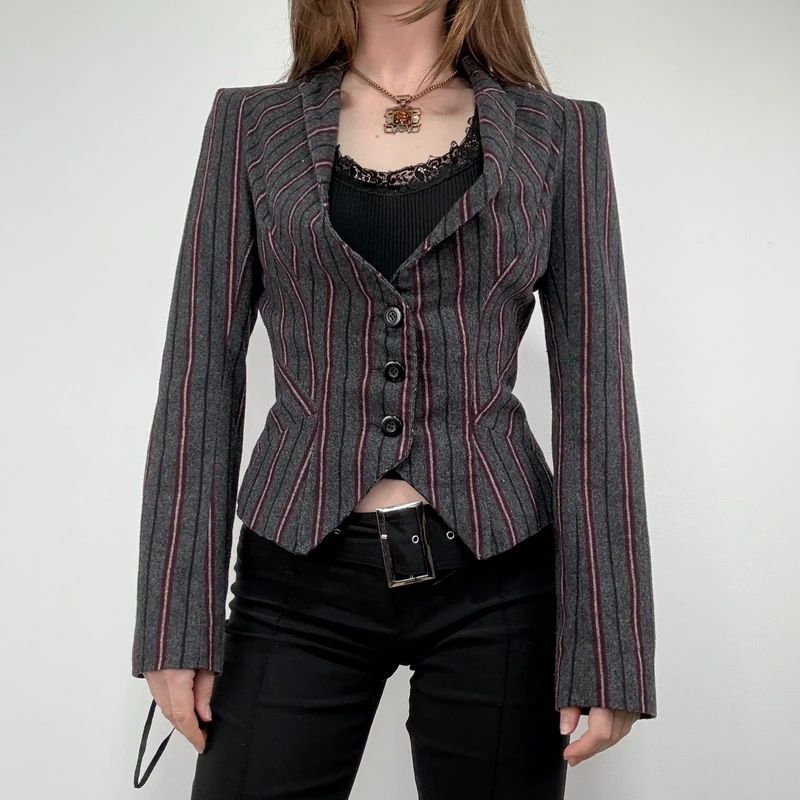 Striped fitted cropped archival blazer