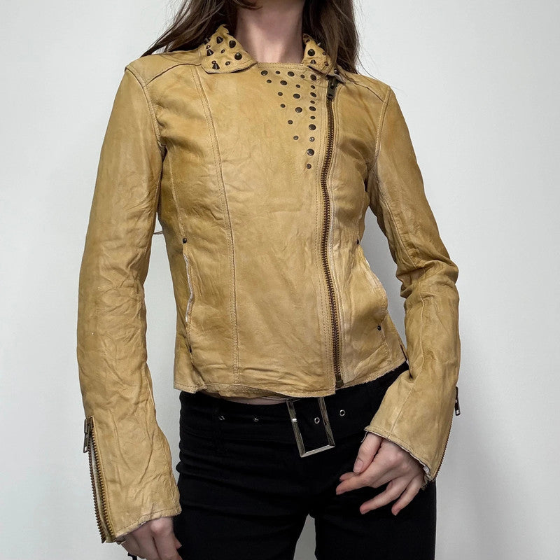 studded cropped leather asymmetric jacket
