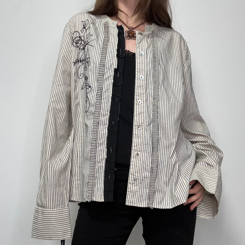 pinstripe ruffle embroidered shirt