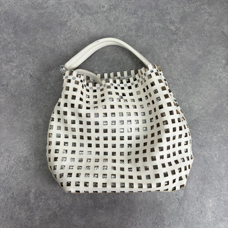 Studded faux-leather woven glitter hobo bag